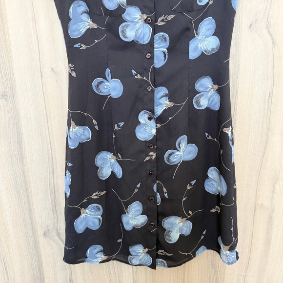 LOFT Floral Button Dress‎ Black Blue 4 Vintage 90s Y2K - Picture 3 of 7